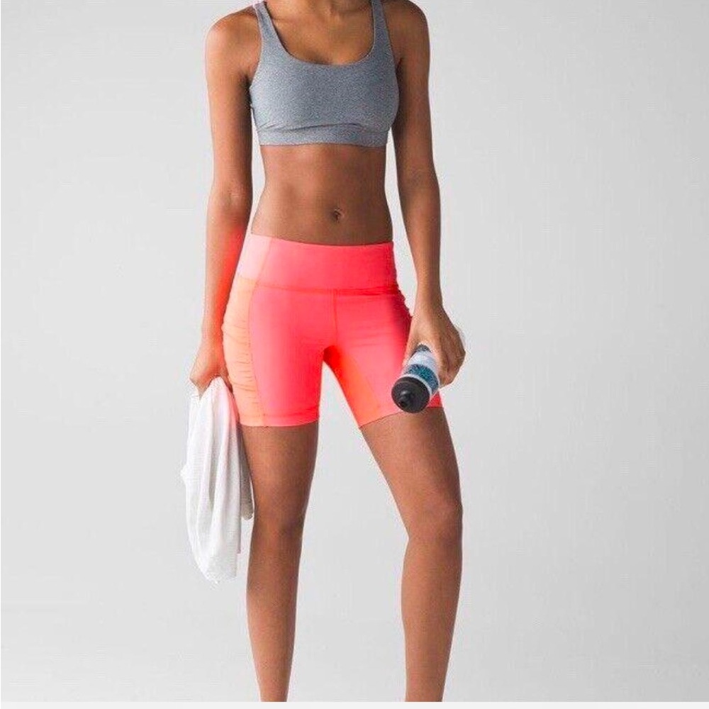 Lululemon Speed Track Shorts - ruched pockets - Neon Coral Pink & Orange size 6